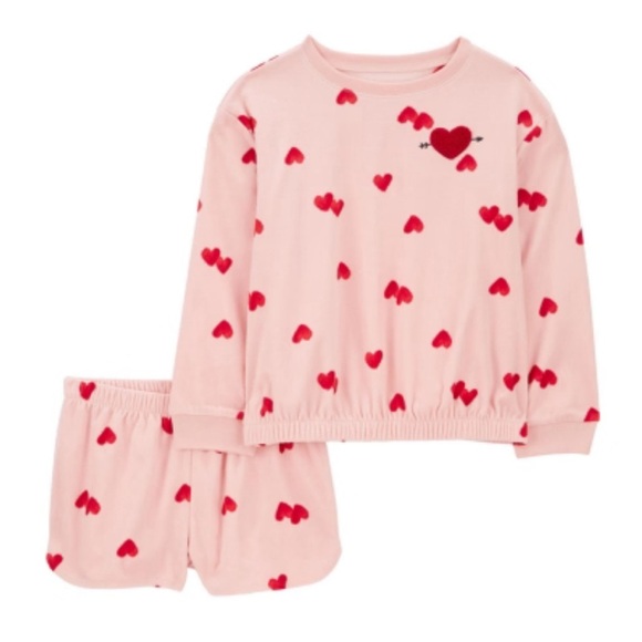 ❤️ Carter’s Valentine Pink Red Heart 2 Piece Pajamas - Picture 2 of 6